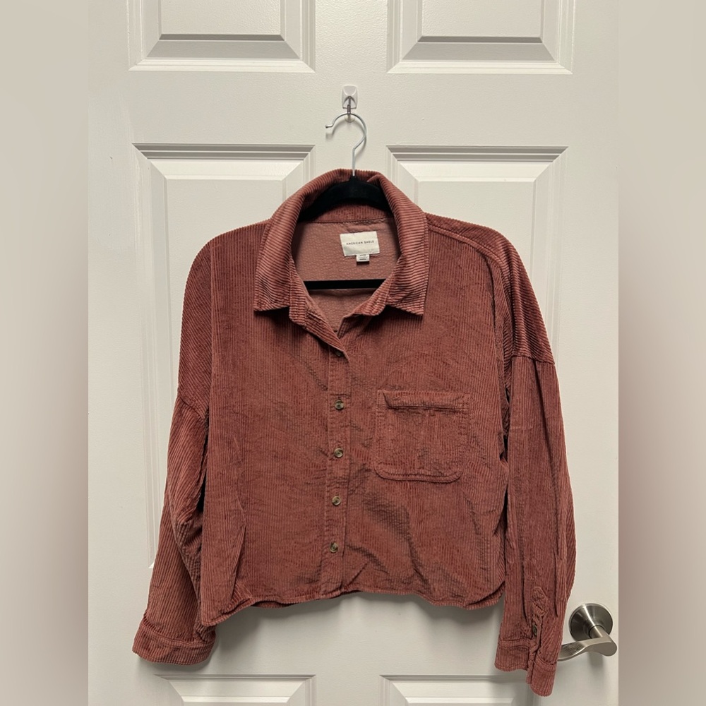 American Eagle Cropped Corduroy Button-Up Shirt